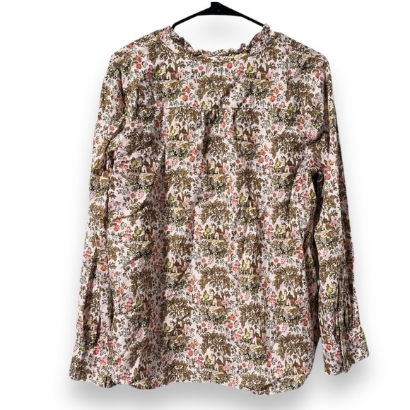 Talbots Tuscan Villa Print Blouse Ruffle Button Neckline Women’s Sz Large Spring - Picture 2 of 15